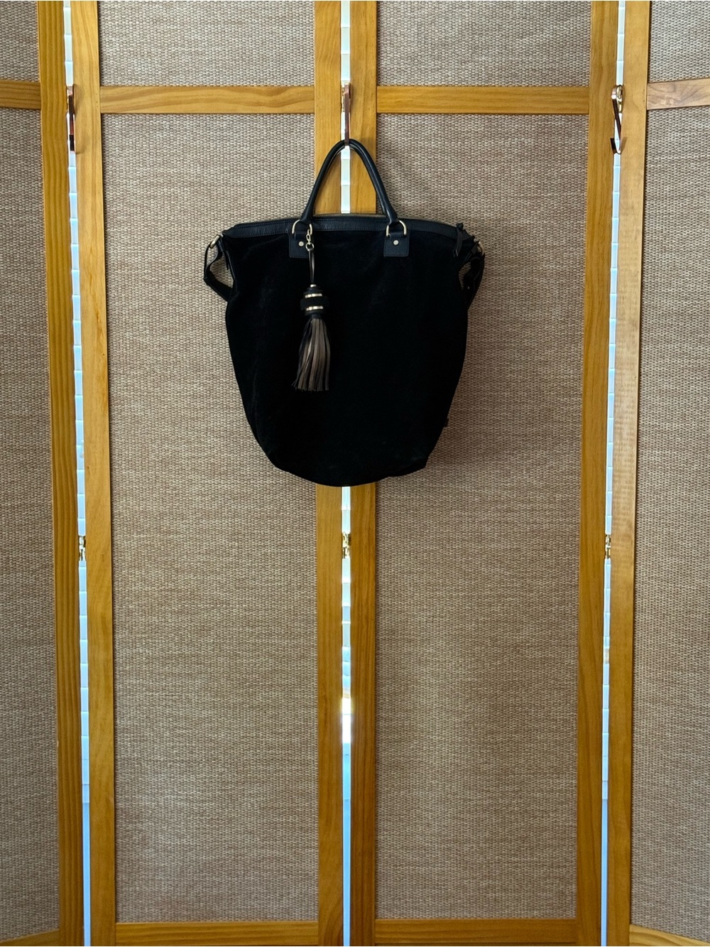 DVF Black Suede and Leather Tote Bag with Tassel